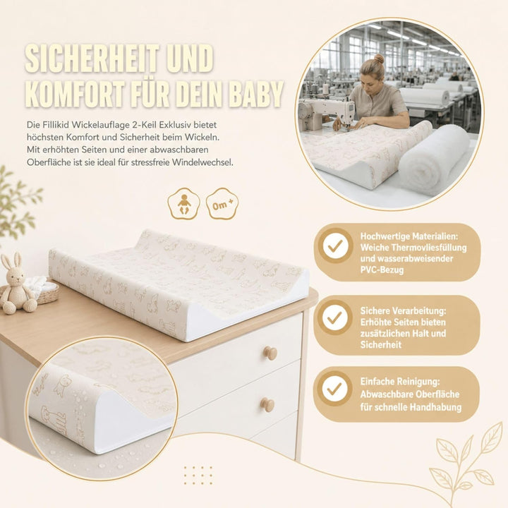 Fillikid Wickelauflage 2-Keil Exclusiv/Wickelmulde 50x65 cm/Wickelunterlage mit abwaschbarer Folienb
