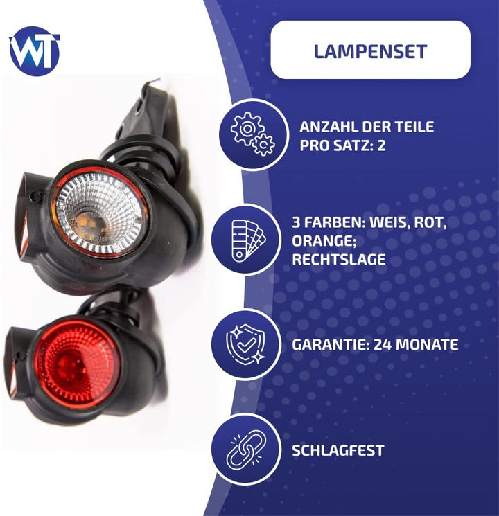 2 x LED Umrissleuchte Begrenzungsleuchte Hängend Positionsleuchte 12-24V, 3 Farben: weiss, rot, oran