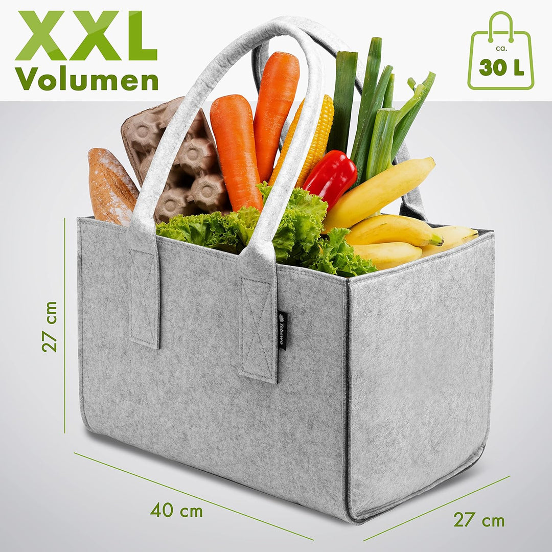 Shopper Filztasche Premium, grosse Einkaufs-Tasche mit Henkel, Einkaufskorb, faltbare Kaminholztasch