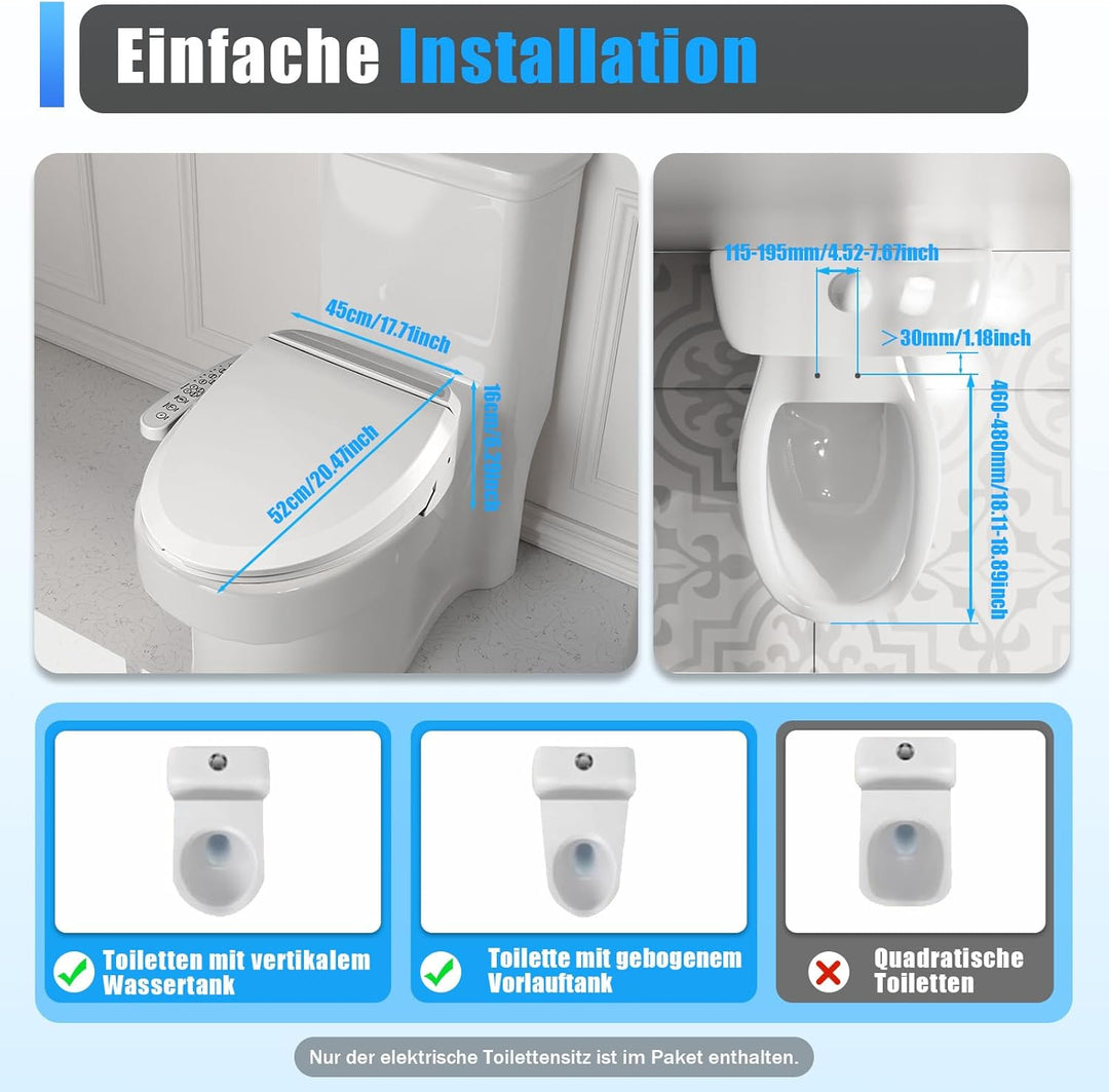 Bidet Sitz Elektrisch Dusch WC Toilettensitz Smart Dusch WC Bidet Selbstreinigende Düsen mit Sitzhei