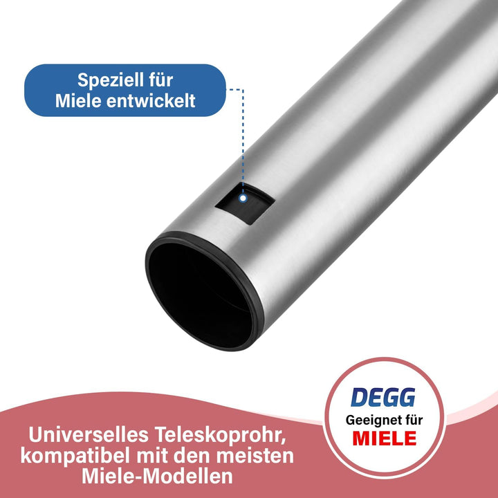 DEGG Teleskoprohr - Kompatibel mit Miele Staubsauger 35mm mit Klicksystem Teleskopstange Teleskopsta