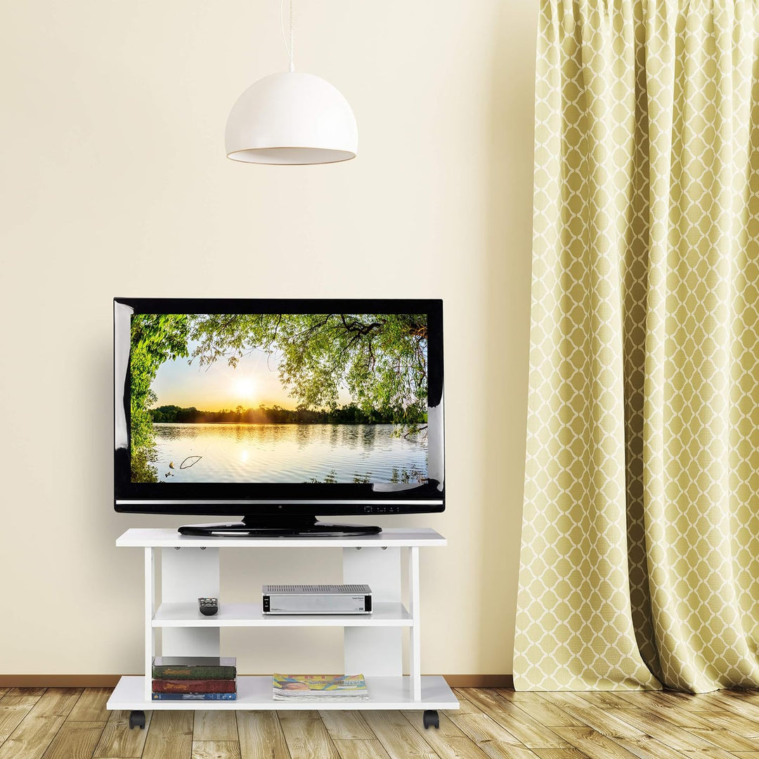 Relaxdays TV Board mit Rollen, 2 Fächer für Fernseher, Konsole & Receiver, fahrbarer Fernsehtisch, H
