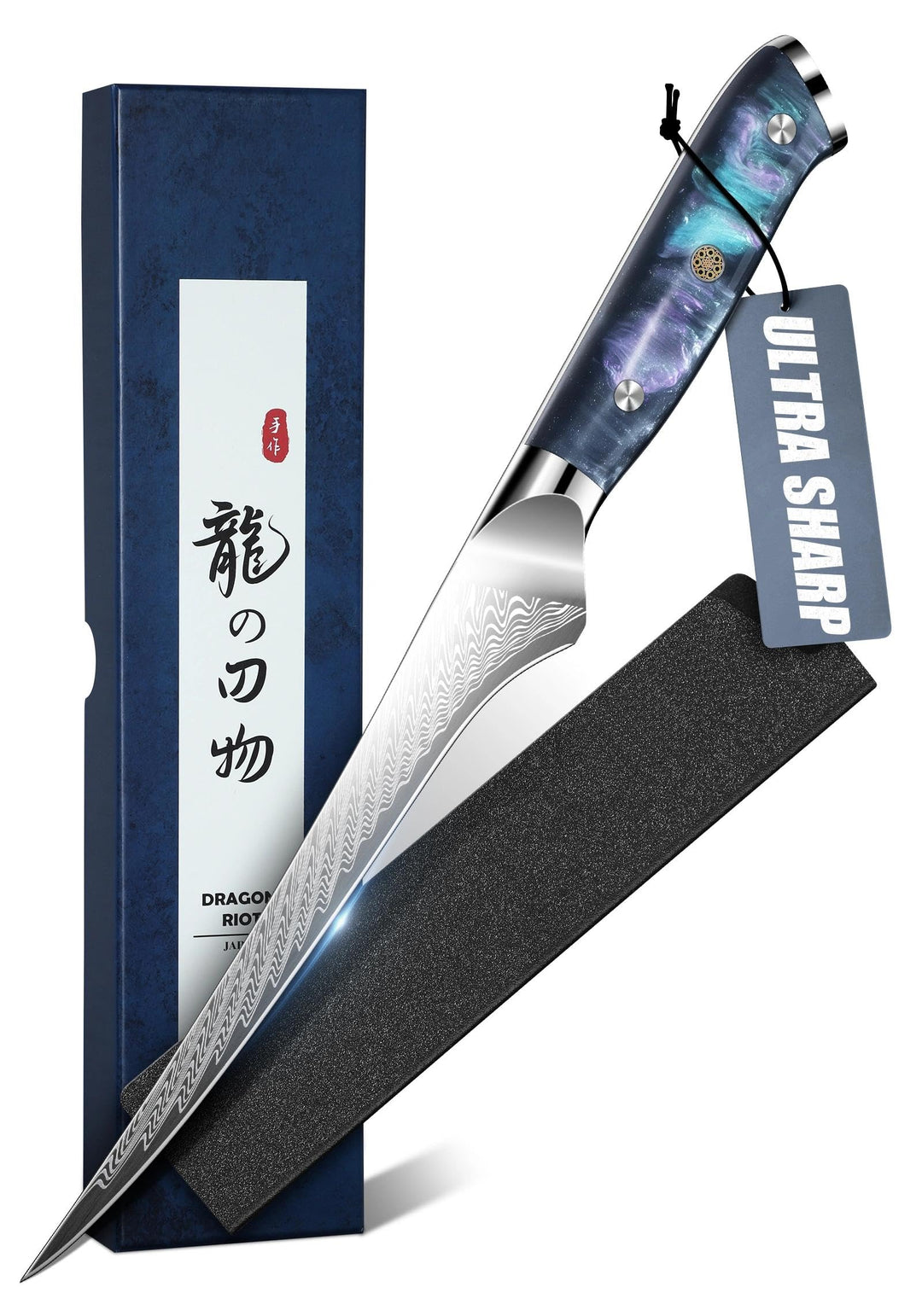 DRAGON RIOT Filetiermesser Fisch - Profi Fischmesser und Ausbeinmesser, Scharfes Fischfiletmesser mi