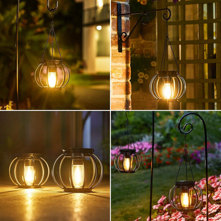 BUCASA Solarlampen für Aussen Hängend, 4 Stück Metall Solar Laternen für Draussen mit Grösser LED-Gl