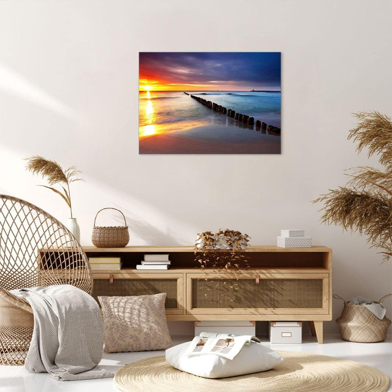 Bilder auf Leinwand Meer Küste Strand Sonnenaufgang Leinwandbild 70x50cm Wandbilder Dekoration Wohnz