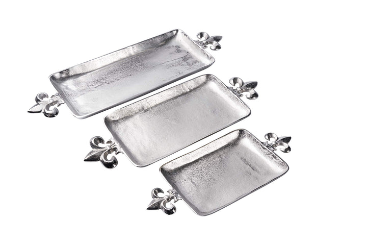 MichaelNoll Tablett Lilie - Servierbrett Servierplatte Aluminium Silber - Serviertablett aus Metall
