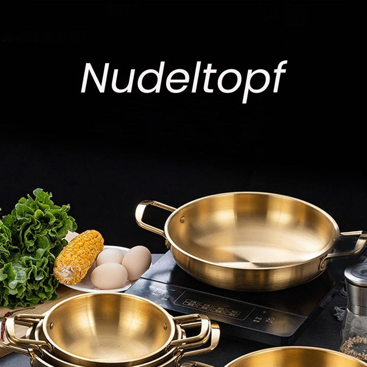 Koreanischer Nudeltopf, koreanischen Ramen Topf, 20cm Gold Edelstahl Hot Pot, Doppel Griff Edelstahl