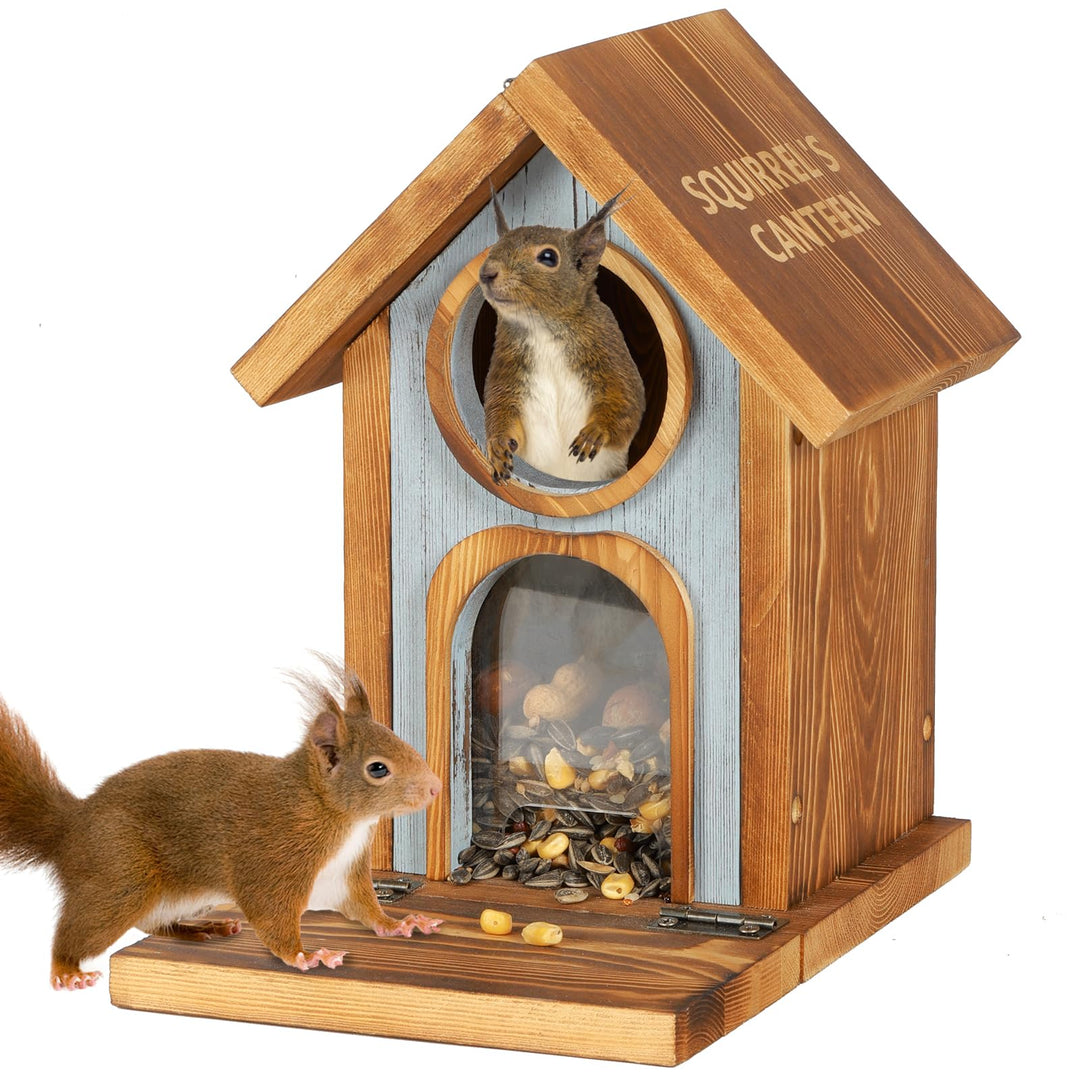 MIXXIDEA Eichhörnchen Futterhaus für draussen, stabiles Eichhörnchen-Futterhaus mit dickem Holz, Kei