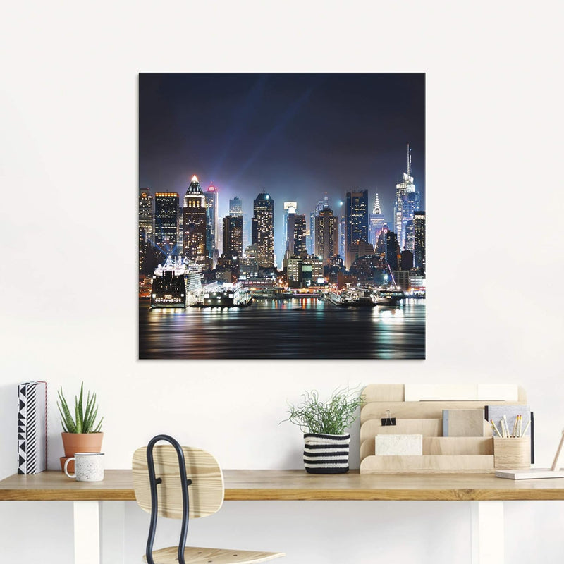 ARTland Glasbilder Wandbild Glas Bild einteilig 80x60 cm Querformat USA New York Skyline Nacht Times