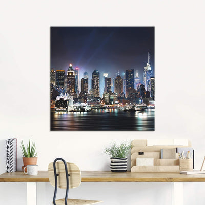 ARTland Glasbilder Wandbild Glas Bild einteilig 60x45 cm Querformat USA New York Skyline Nacht Times