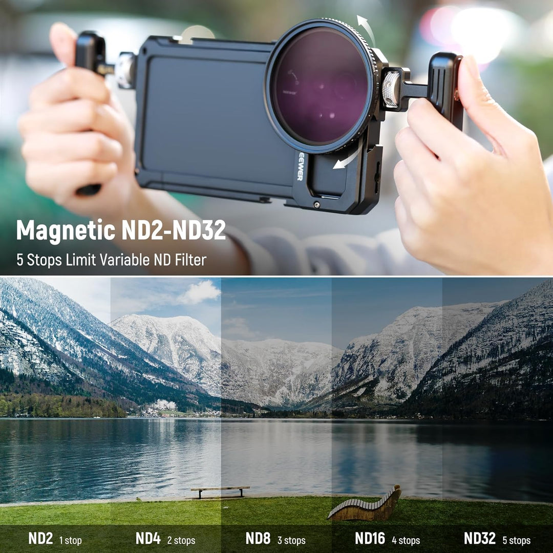 NEEWER 67mm magnetischer Variabler ND2-32 Filter (1-5 Stop) Set für Handy mit M Adapterring für NEEW