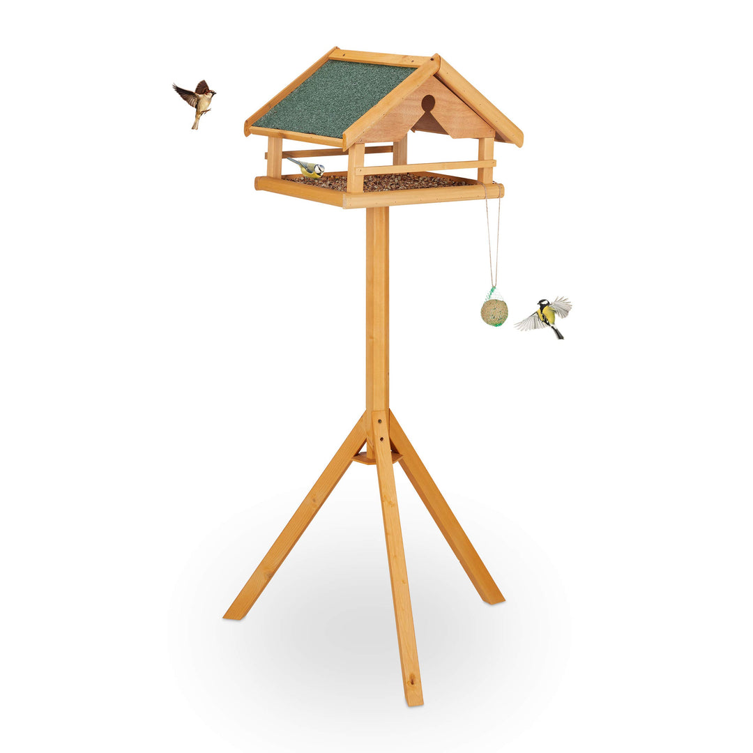 Relaxdays Vogelfutterhaus mit Ständer, gross, wetterfestes Dach, Garten, Holz Vogelhaus HBT 120 x 62