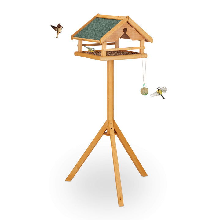 Relaxdays Vogelfutterhaus mit Ständer, gross, wetterfestes Dach, Garten, Holz Vogelhaus HBT 120 x 62