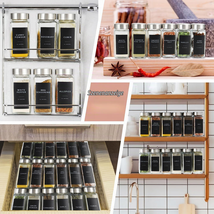 Lannvan Gewürzgläser Eckig Set [24 Stück] mit Edelstahldeckel, 120ml Gewürzdosen mit 246 Etiketten,