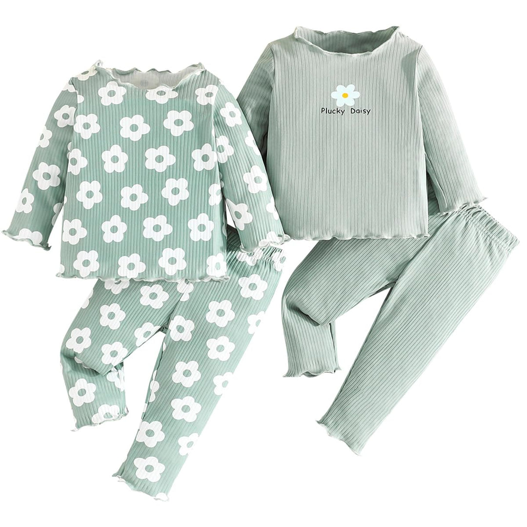 Kleinkind Baby Mädchen kleidung Set Rüschen Gerippte Kurzarm/Langarm T-Shirt Tops + Shorts Hosen 4Pc