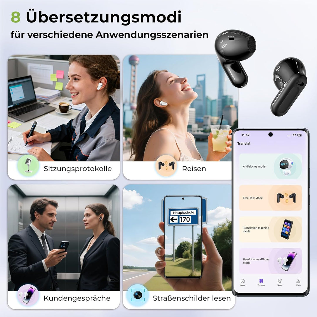 BEARTAIN NE20 Ki Übersetzer Kopfhörer, 3-in-1 Übersetzungskopfhörer mit echtzeit übersetzung, 135 Sp