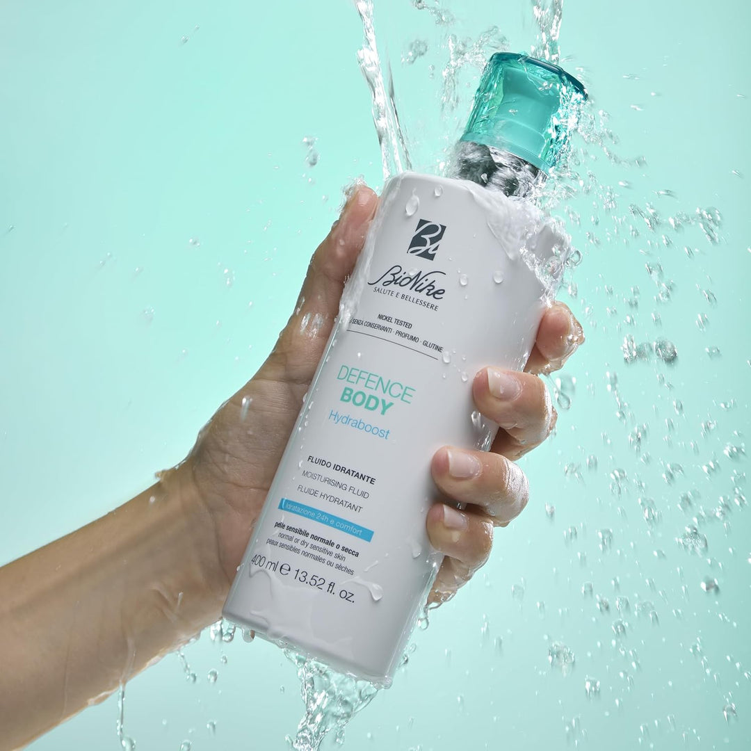 BioNike Defence Body Hydraboost Feuchtigkeitsspendende Flüssigkeit, 24 Stunden, 400 ml, Anti-Verschm