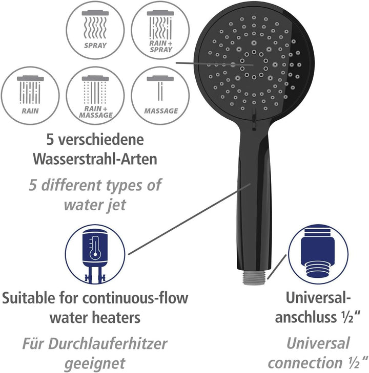WENKO Brauseset Mod. Young hochwertige Duschstange mit modernem Duschkopf 5 Strahlarten und Duschsch