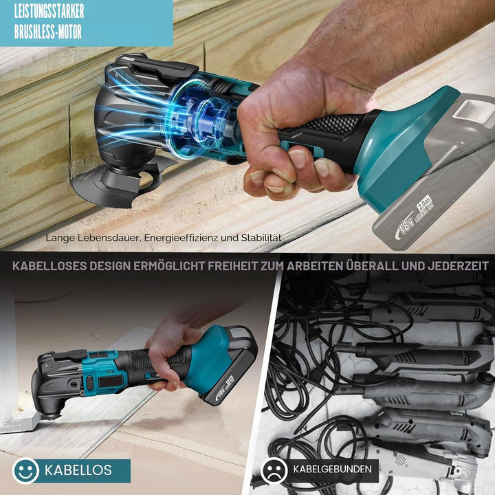 Akku-Multifunktionswerkzeug Kompatibel mit Makita Akku 18V, Kabelloses Oszillierendes Werkzeug-Set,