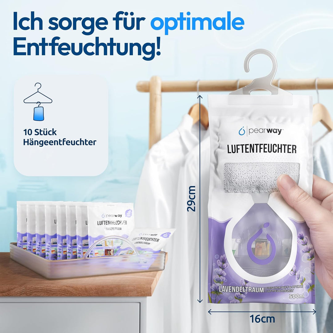 PEARWAY 10x Schrank Entfeuchter 500ml I Feuchtigkeits Beutel mit Schrankduft I Entfeuchter Schrank I
