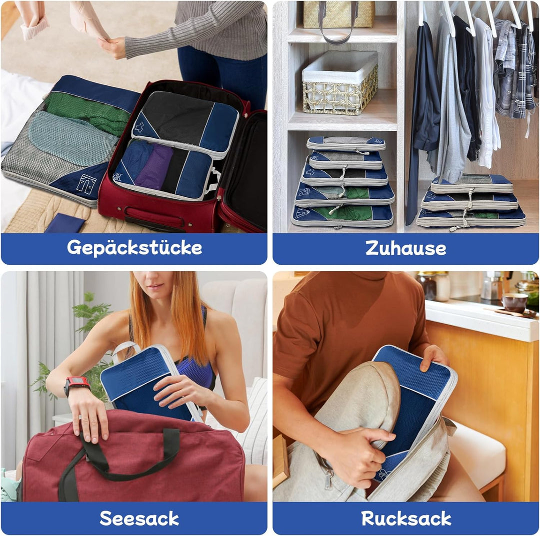 5-teilig Kompressions Packwürfel Set für Reisen, Compression Packing Cube zur Organisation Ihres Rei