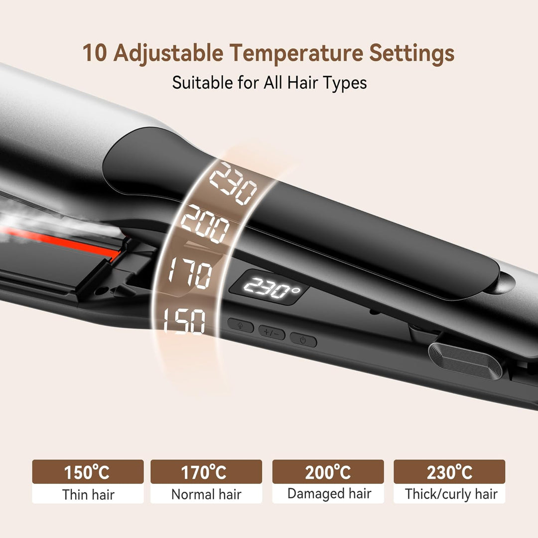 UKLISS Dampf Glätteisen Breit mit LCD Display, Haarglätter für Ultraglatte Haare, Temperatureinstell