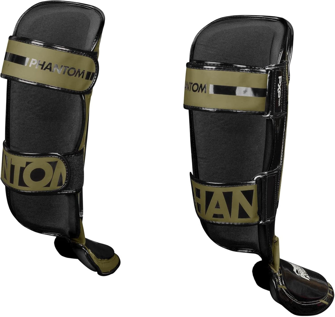 Phantom Schienbeinschoner mit Spannschutz, Kampfsport, MMA, Kickboxen, Muay Thai APEX Hybrid - Army