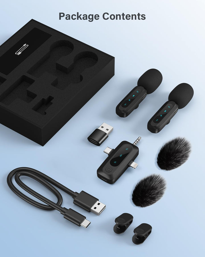 Kabelloses Lavalier-Mikrofon für iPhone, iPad, Android-Handy, 2er-Pack Mini-Mikrofon mit Rauschunter