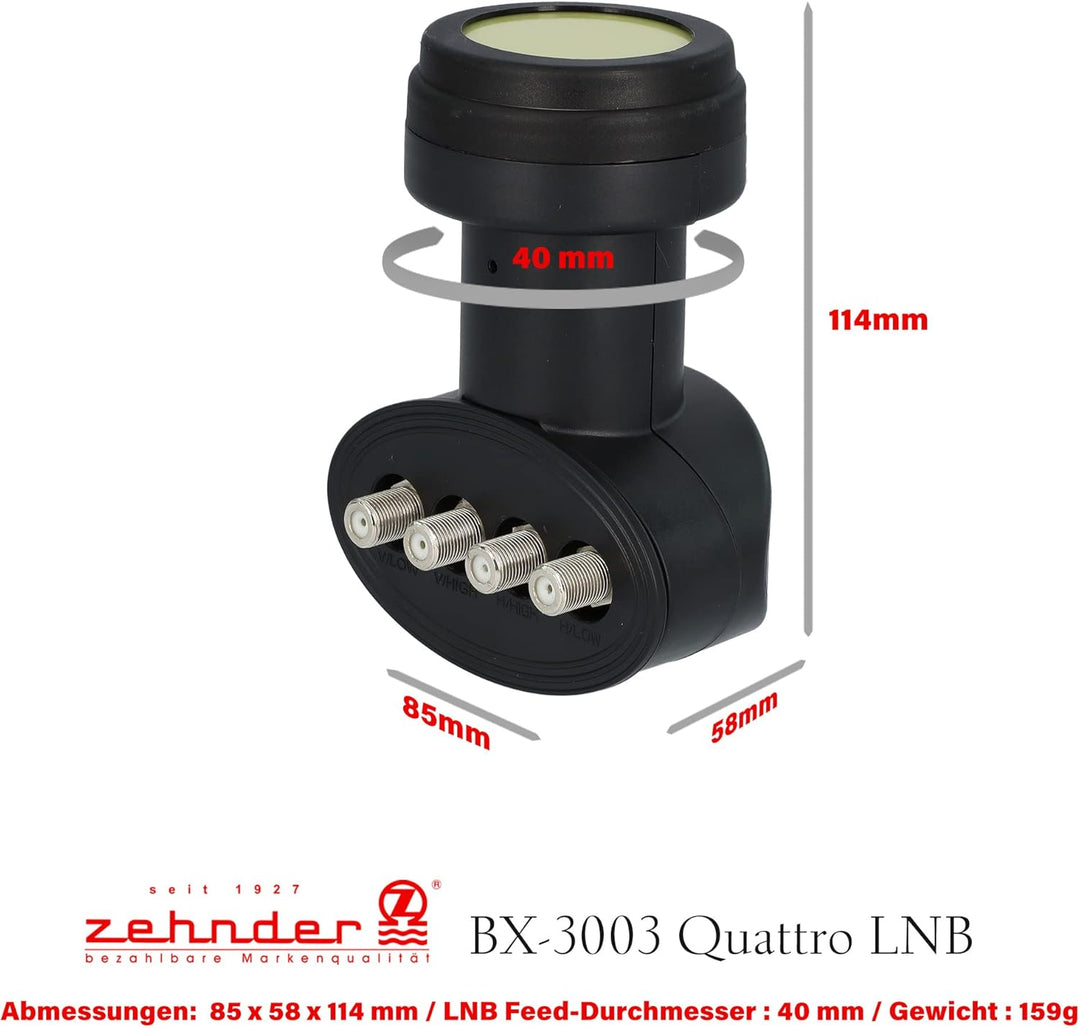 Zehnder Quattro LNB für Multischalter mit Sun Protect UV Schutz und Wetterschutzkappe zum herauszieh