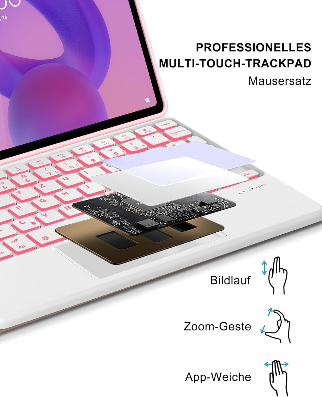 11 Zoll Bluetooth Tastatur Hülle für Lenovo Idea Tab 11, Deutsch QWERTZ mit 7-Farben Licht und Touch