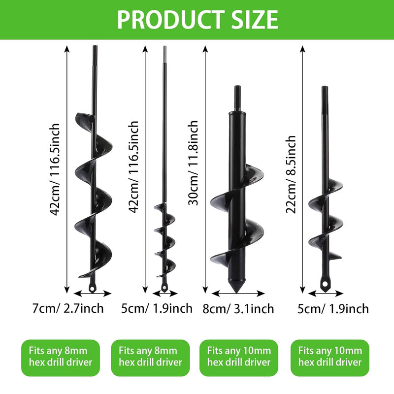 APACALI 4 Stück Gartenbohrer Erdbohrer für Bohrmaschine, Pflanzbohrer Akkuschrauber, Garten Schnecke