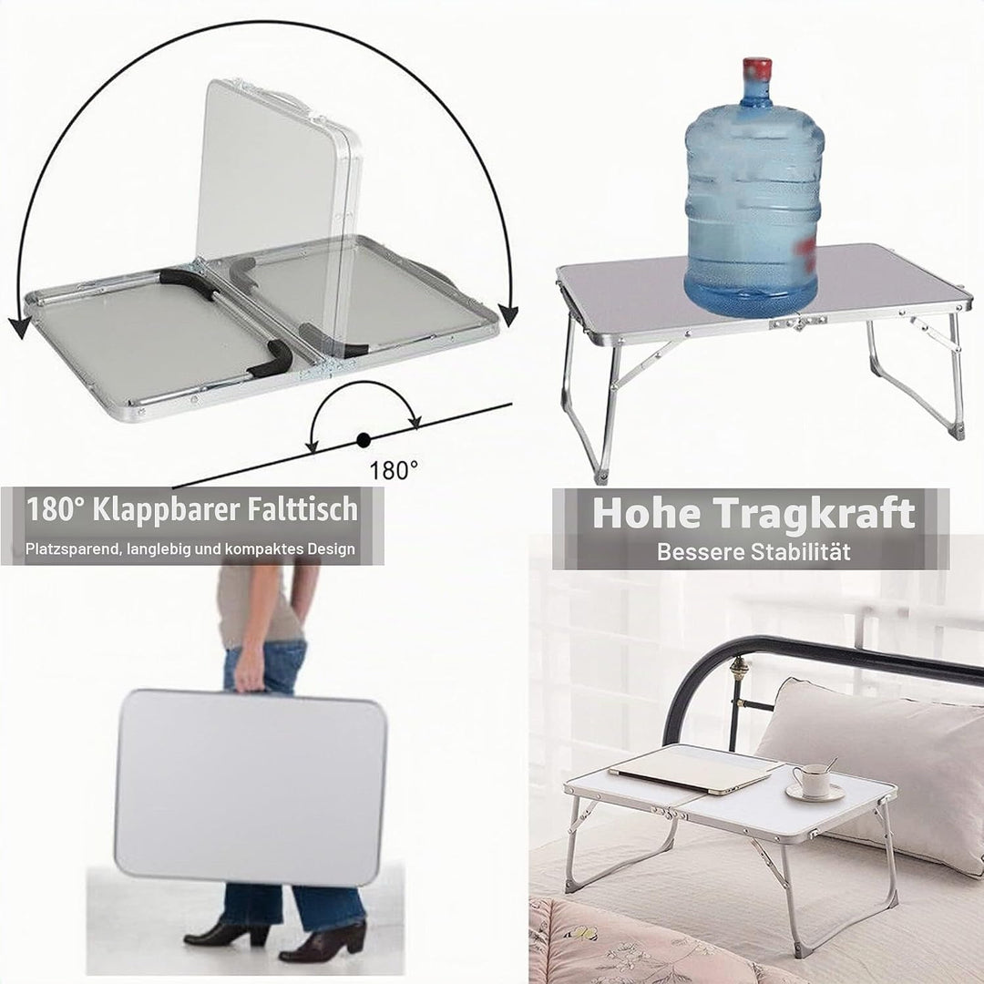 Qimu Niedriger faltbarer Campingtisch, leichter Aluminium-Picknicktisch, Laptop-Betttisch, tragbarer