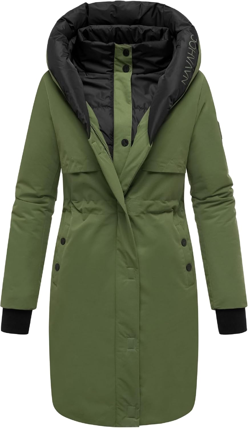 Navahoo Damen Mantel Lange warme Winter Steppjacke mit Kapuze und magnetischen Elementen Snowelf XS-