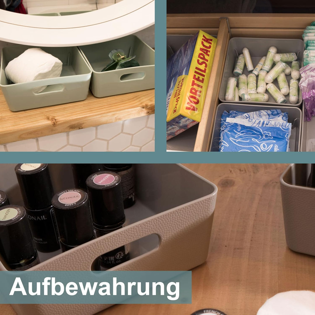 6x Ordnungsboxen 6cm hoch GRAU 15x15x6cm 1L Schublade Kunststoff Bad Korb Grau 6 Stück - 15x15cm, Gr