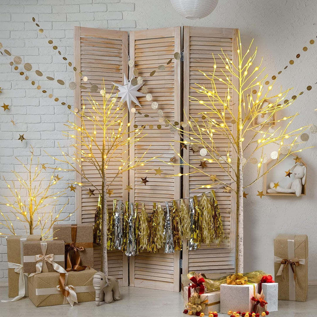 RELAX4LIFE Weisser Weihnachtsbaum Künstlich 120cm, LED Lichtbaum Birkenoptik, Christbaum mit 48 warm