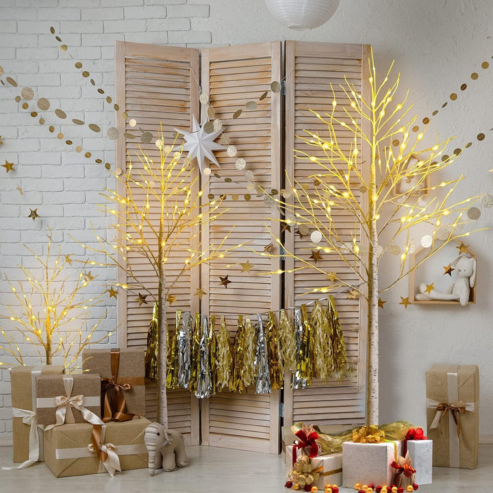 RELAX4LIFE Weisser Weihnachtsbaum Künstlich 180cm, LED Lichtbaum Birkenoptik, Christbaum mit 96 warm