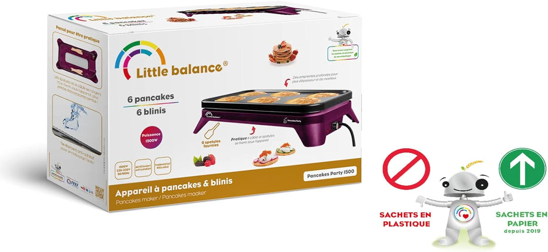 LITTLE BALANCE 8498 Pancakes Party 1500-6 Pfannkuchenmaschine mit herausnehmbarer Platte für 6 Perso
