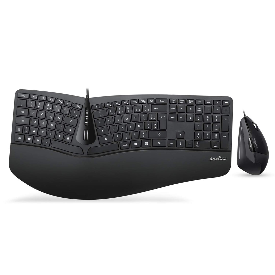 Perixx Periduo-505, ergonomisch, Tastatur und Maus, kabelgebunden, USB, für Windows – Vertikale Maus
