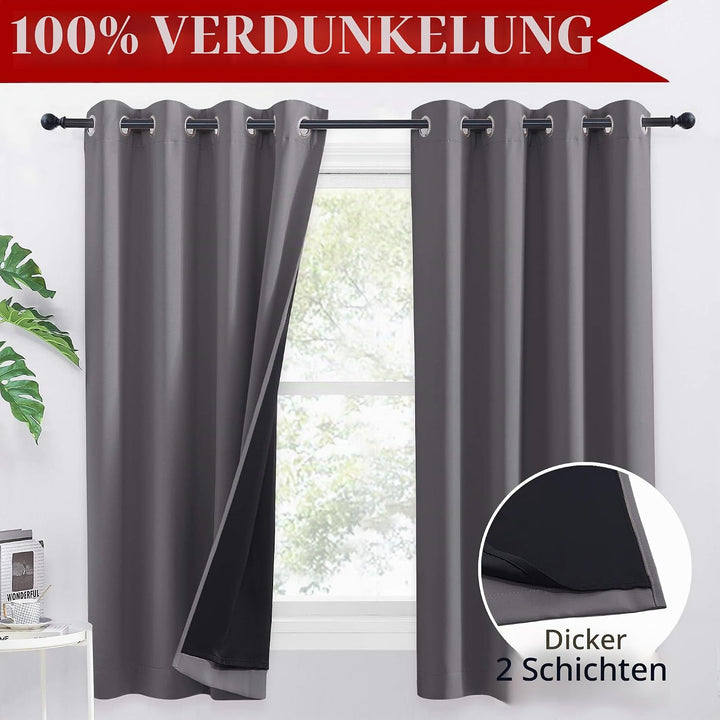 PONY DANCE Vorhang Grau Blickdicht Ösenvorhang 1 Stück H 160 x B 140 cm Thermovorhang Kälteschutz Wi