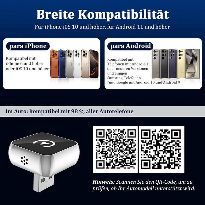2 in 1 Carplay Wireless Adapter & Android Auto Adapter,USB-A/Typ-C Wired Auf Wireless Kompatibel Mit