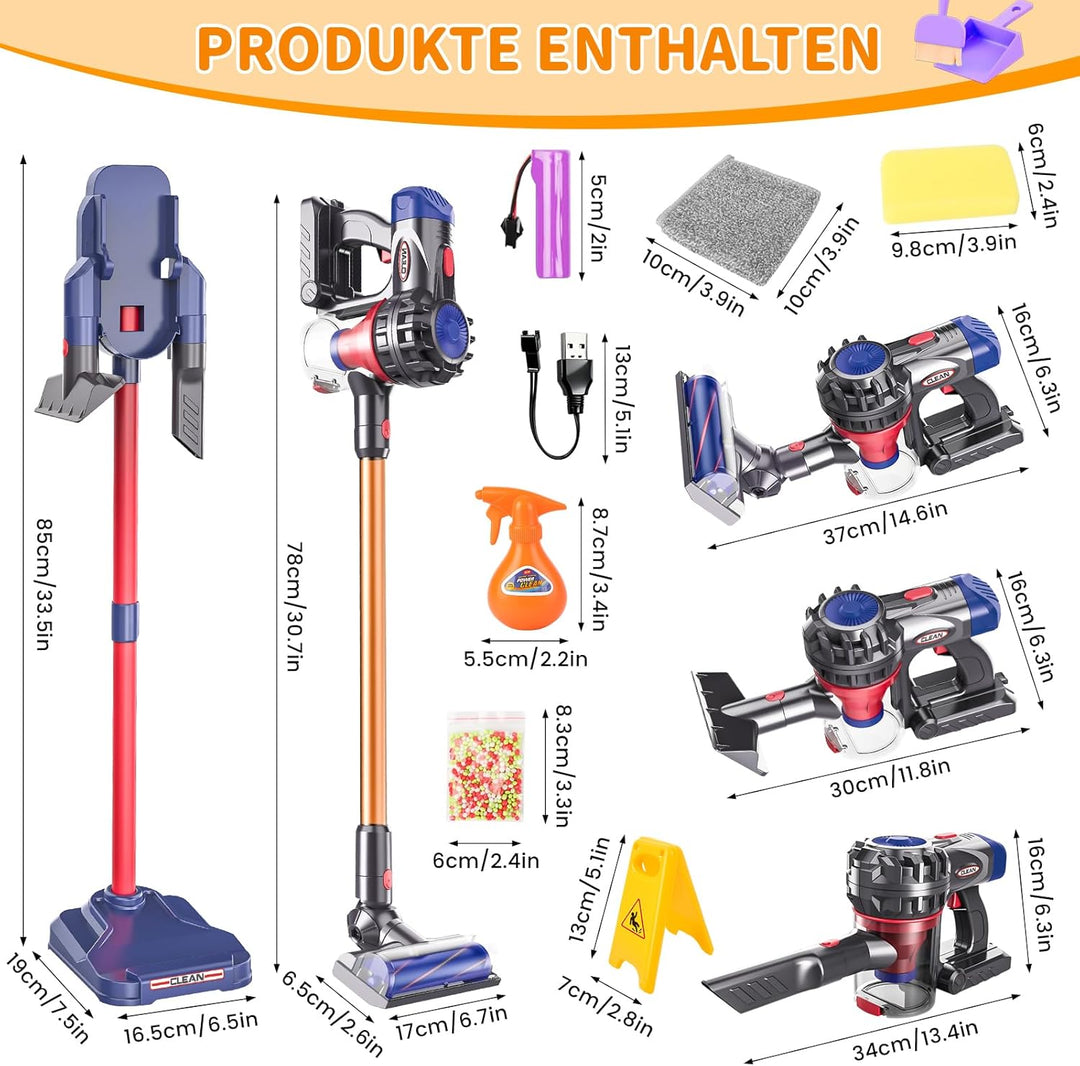 Spielzeug Staubsauger für Kinder, 3-in-1 Staubsauger Spielzeug Set, Realistischer Kinderstaubsauger