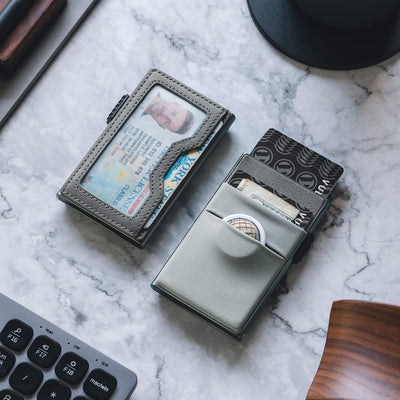 VULKIT Kreditkartenetui mit EDC-Fächern und Ausweisfenster, RFID-blockierende Pop Up Karten Geldbörs