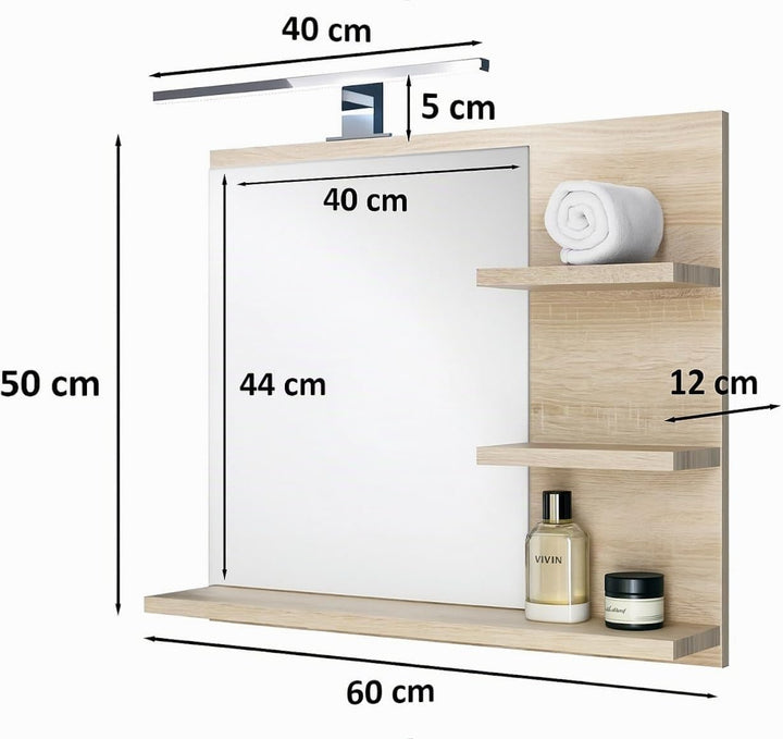 Badspiegel mit 3 Ablagen Badezimmerspiegel Spiegel Regal Wandspiegel Hängespiegel Badmöbel Spiegel F