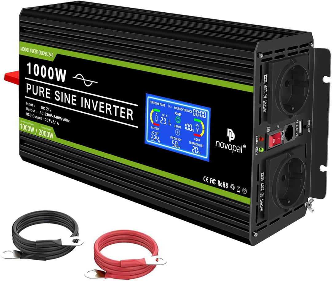 NOVOPAL 3000W Reiner Sinus Wechselrichter -Spannungswandler 24v auf 230v mit LCD Display Fehlercodes