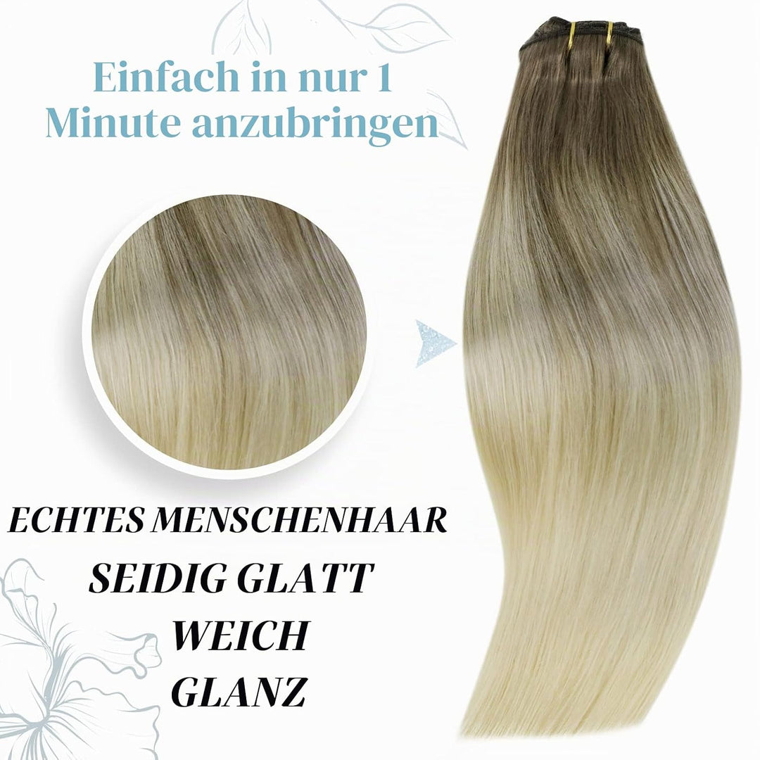 RUNATURE Echthaar Extensions Clip Balayage Braun Blond Clip in Extensions Echthaar 40cm Glatt Haarve