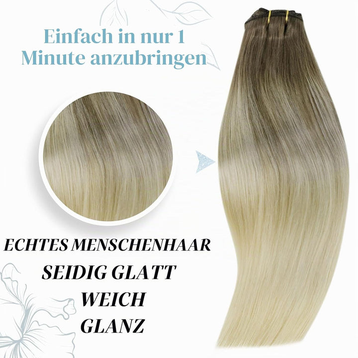 RUNATURE Echthaar Extensions Clip Balayage Braun Blond Clip in Extensions Echthaar 40cm Glatt Haarve