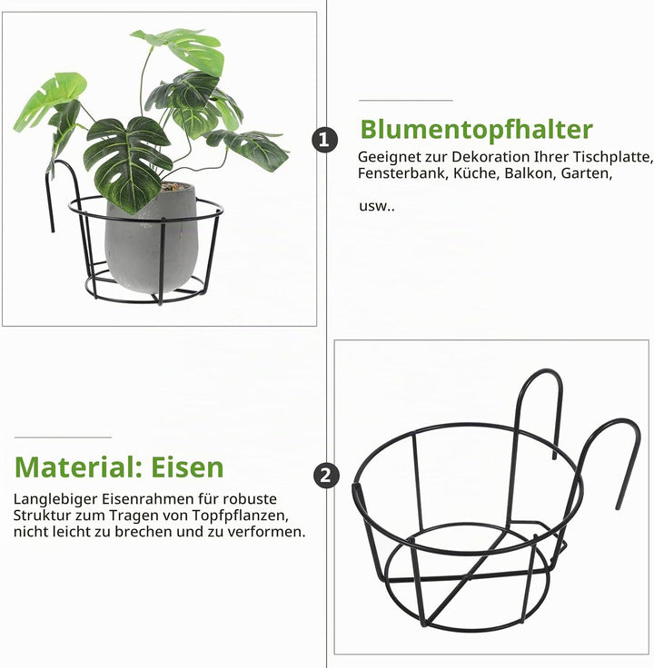 Yardwe Metall Blumentopfhalter 2 Stück mit Schwarzem Eisenrahmen Hängende Pflanzenhalterung für Gelä