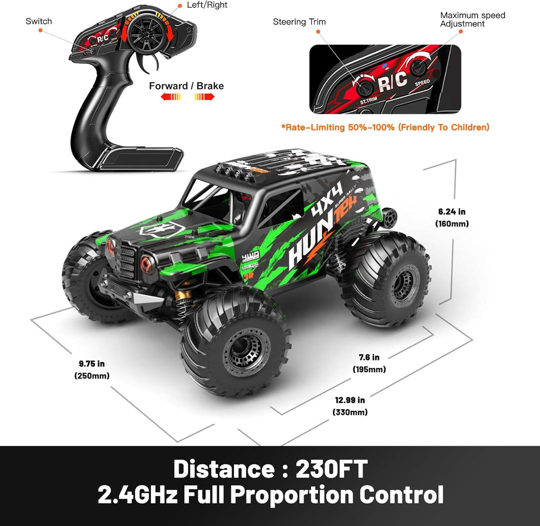 Ferngesteuertes Auto 1:14 RC Auto 4WD 40+ km/h Off Road Monster Truck, RC Car mit 2× 7,4V 1300mAh Ak