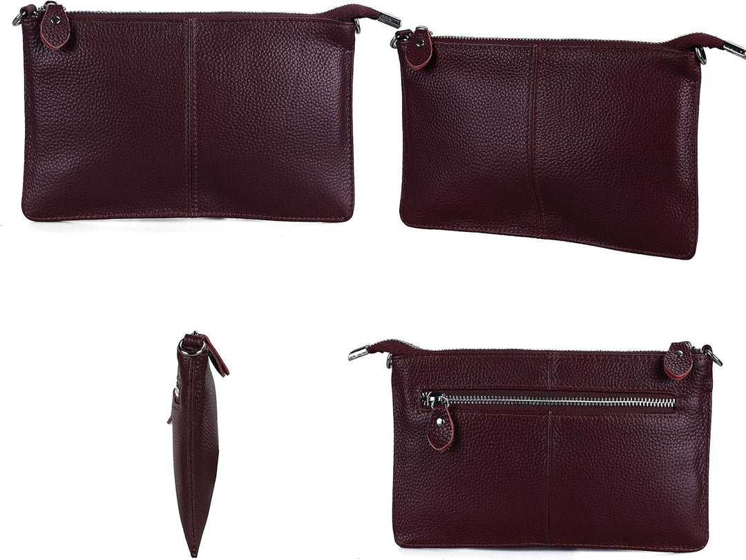 Befen Leder-Clutch, Geldbörse, kleine Umhängetasche für Damen Burgunderfarben, Burgunderfarben