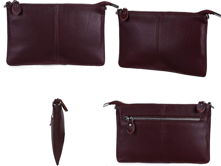 Befen Leder-Clutch, Geldbörse, kleine Umhängetasche für Damen Burgunderfarben, Burgunderfarben